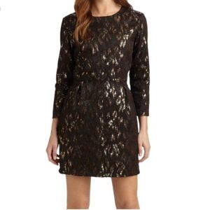 [steven alan] carolyn brocade metallic 3/4 sleeve mini dress brown gold 0